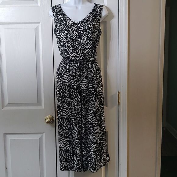 Comfort Code by Cuddl Duds  black white animal print Jersey Tank Jumpsuit  Sz S